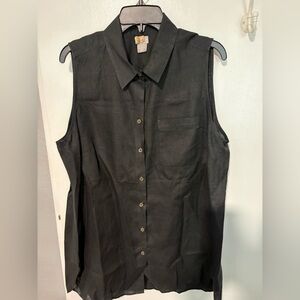 Chico’s Linen Sleeveless Black No Iron Button-Up Shirt Size 16 Chicos 3